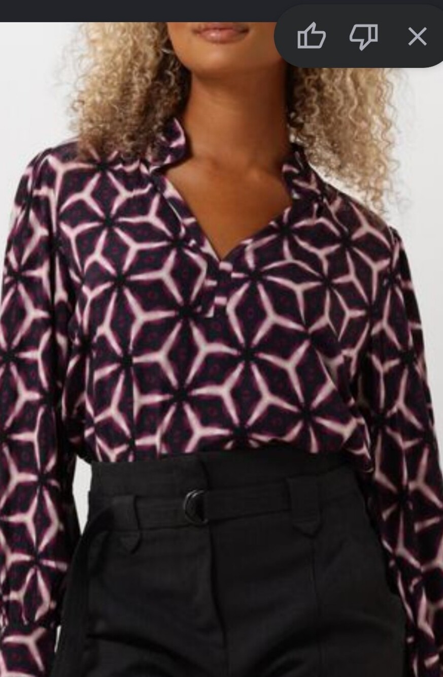 SUNCOO Abstract Geometric V-Neck Blouse in Purple and Pink
